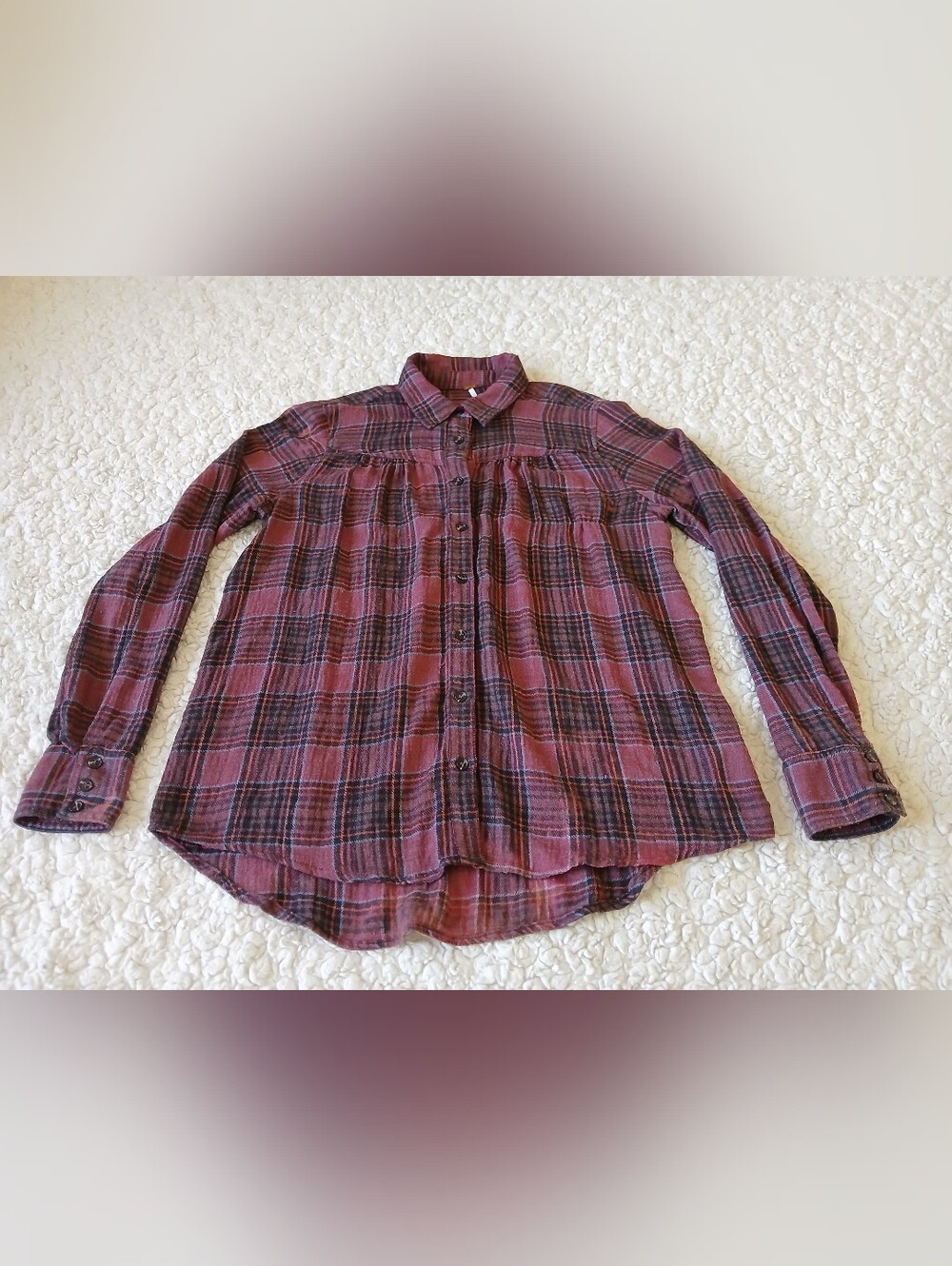 Free People Button-Up Shirt Womens Small Petite Plaid Red Black Lomg Sleeve